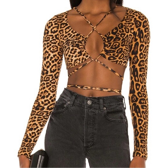 Superdown Mikaela Leopard Print Wrap Top SZ Small Long Sleeve Coachella NWT - Picture 1 of 8